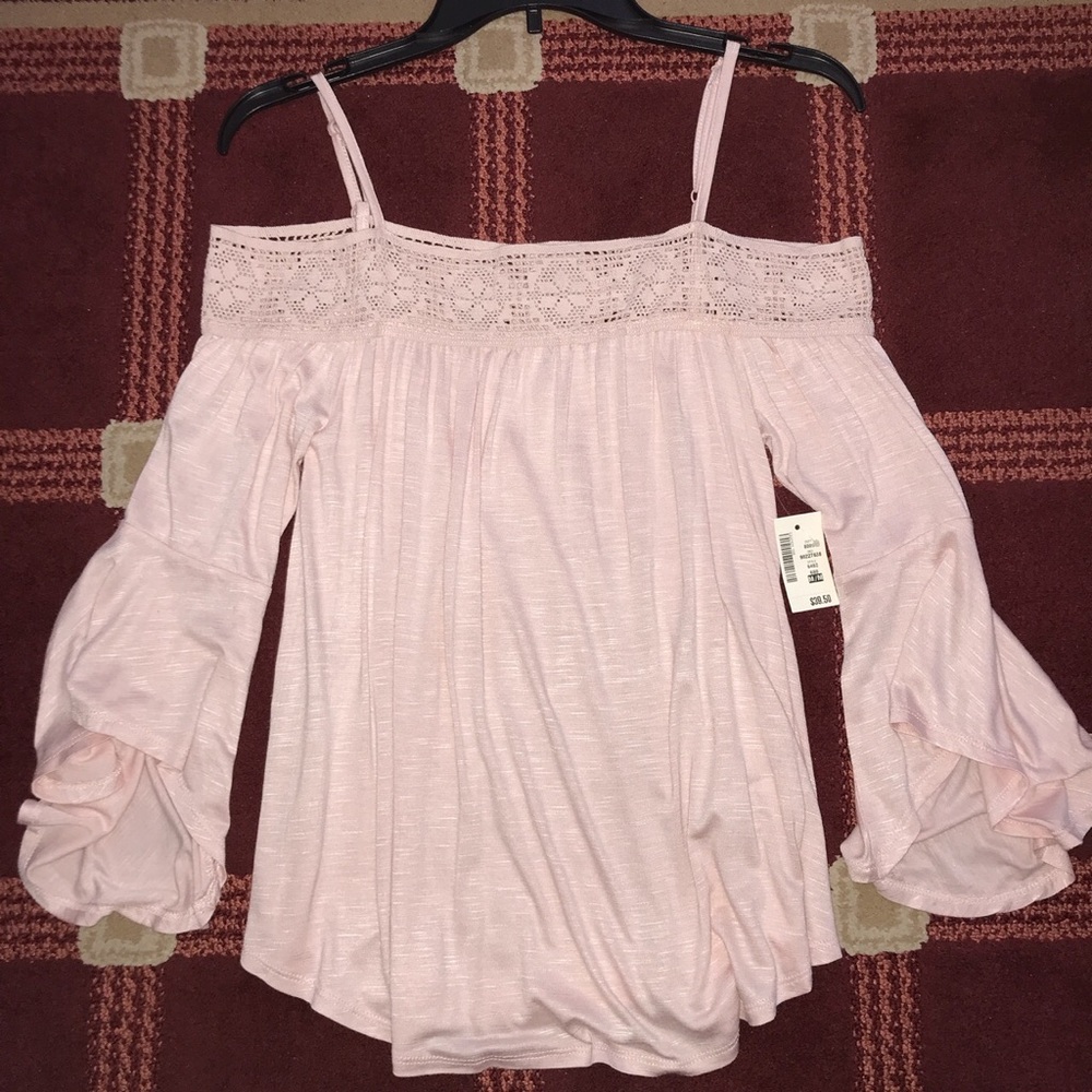 Light pink off the shoulder blouse